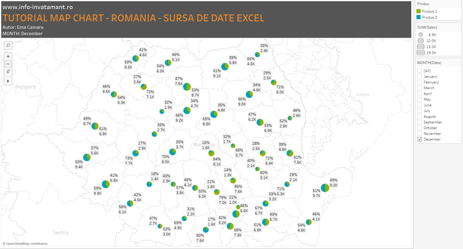 Tutorial Tableau Map Chart Romania, sursa Excel